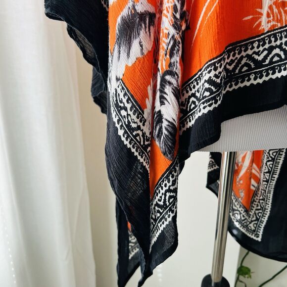 Vince Camuto Orange & Black Floral Soft Lightweight Chiffon Luxury Wrap One Size - Picture 3 of 8